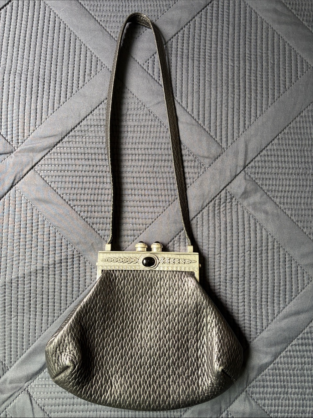 Vintage Moulin Rouge Leather Frame Purse Kiss Lock Black Retro Handbag